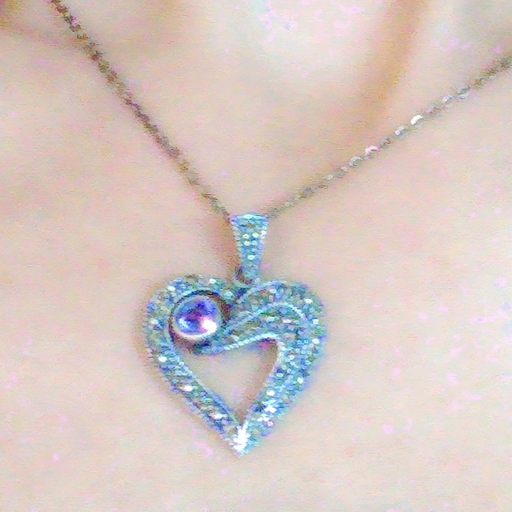 Vintage Designer Judith Jack Sterling Silver, Amethyst Marcasite Heart Neckl - Picture 8 of 8